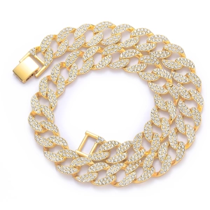 15mm iced out hip hop cuban link chain with sparkling crystals in gold finish