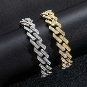 Bracelets cubains hip hop 14 mm en or et argent avec placage en diamant glacé