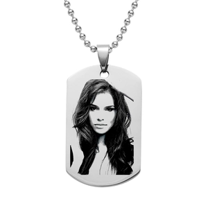 Customized rectangular stainless steel dog tag necklace with personalized portrait engraving
