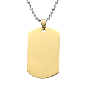 Minimalist gold dog tag pendant on silver ball chain necklace for men and women