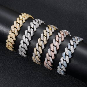Colliers maille cubaine 14mm hip hop or et argent sertis de zircons bleus scintillants