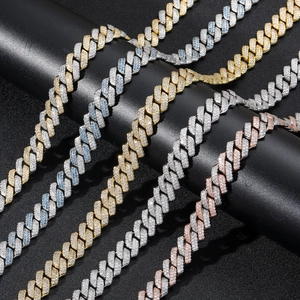 Chaîne cubaine Hip-hop 14mm avec pavé de cristaux de zircone cubiques bleus et blancs