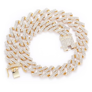 19mm gouden Cubaanse schakelketting voor heren met glanzende zirkonia stenen