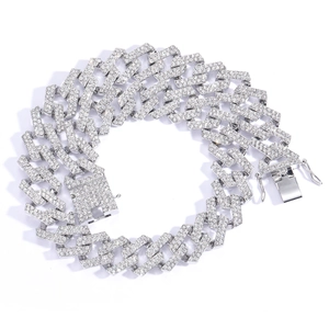 19mm zilveren Cubaanse schakelketting voor heren met sprankelende kristallen hiphop stijl