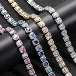 Detailed close-up of 19mm hip-hop tennis bracelets with square-cut multi-colored gems