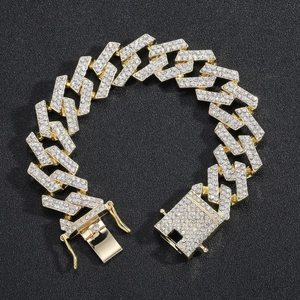 19mm iced out gold Cuban link bracelet for men with sparkling cubic zirconia crystals