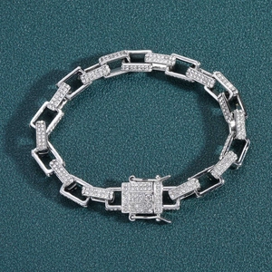 Bracelet Hip Hop Iced Out Alliage Strass Chaîne Vénitienne Rectangulaire Bijoux Mode Homme Or Argent Plaqué Style Luxe Étincelant