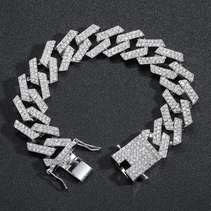 Hip Hop Cuban Link Bracelet Alloy Rhinestone Inlaid Wide Iced Out Chain For Men Streetwear Fashion Jewelry Gift