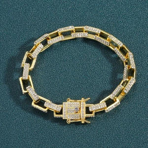 Bracelet hip hop 8mm plaqué or à maillons carrés serti de strass pour hommes
