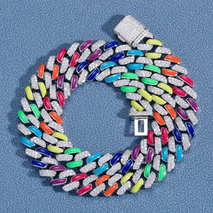 12mm rainbow Cuban chain necklace with colorful enamel and sparkling zircons