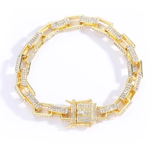 Bracelet chaîne box 8mm style hip hop avec cristaux scintillants et placage en or