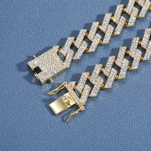 19mm iced-out golden Cuban link bracelet with sparkling cubic zirconia in hip hop style