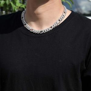 Collana a catena Miami da 12 mm per uomo in argento con pavé di pietre di zircone