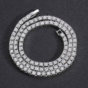 Classic silver alloy tennis chain necklace with shiny round-cut cubic zirconia stones