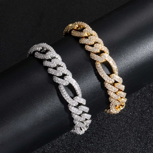 Bracciale Miami Cuban Link 12mm con zirconi incastonati in finitura oro e argento