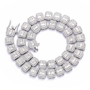 Ανδρικό κολιέ Cuban link 13mm με πέτρες κοπής baguette και στρογγυλά διαμάντια