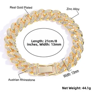 Détails techniques du bracelet gourmette 13mm avec strass de style hip hop