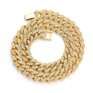 Collier cubain 13mm doré pour homme style hip hop serti de diamants noirs et pierres