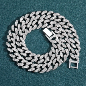 Chaîne cubaine 13mm avec diamants noirs et blancs, style hip-hop glacé pour hommes branchés