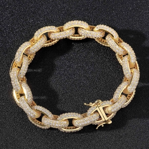 13mm vergoldetes Panzerarmband mit Zirkonia-Besatz im Iced-Out-Stil für Herren