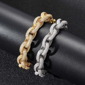 Hip-Hop 13mm Iced Out Gliederkette in Gold und Silber mit Zirkonia-Besatz