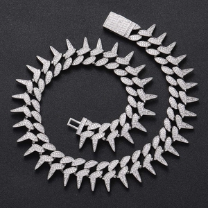 Hip Hop Spiky Cuban Link Necklace Copper Gold Silver Plated Iced Out Micro Paved Zirconia Thorns Chain Heavy Punk Jewelry For Men Party
