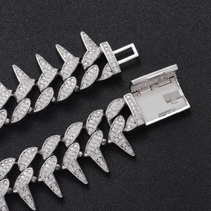 Macro shot of silver hip hop lightning chain link with cubic zirconia and clasp details