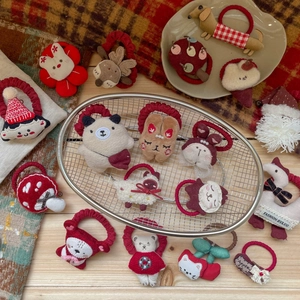 Chouchous en Peluche Dessin Animé Ours Lapin pour Filles Femmes Noël Père Noël Renne Broderie Élastiques à Cheveux Accessoires