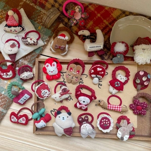 Élastiques à cheveux de Noël en peluche avec oursons et rennes mignons en rouge et blanc