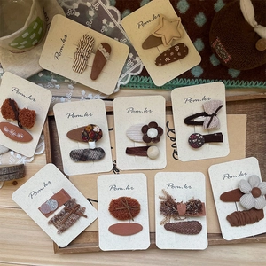 Lot de Barrettes à Cheveux en Tissu Fait Main pour Filles Enfants Style Pastoral Marron Café Floral Étoile Accessoires Cheveux