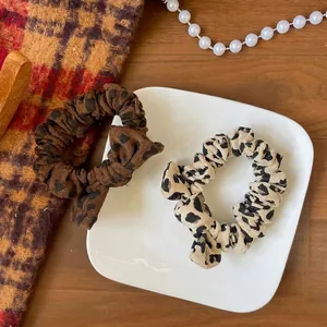 Vintage Leopard Print Scrunchie With Bow Soft Fabric Elastic Hair Tie For Women Ladies Fashion Ponytail Accessory