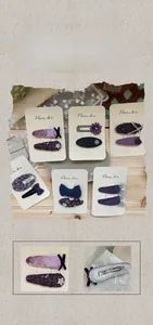 Détails de six pinces à cheveux violettes faites main avec velours et dentelle