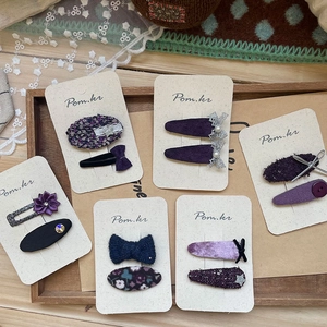Lot de barrettes à cheveux nœud violet fait main avec dentelle et perles sur plateau