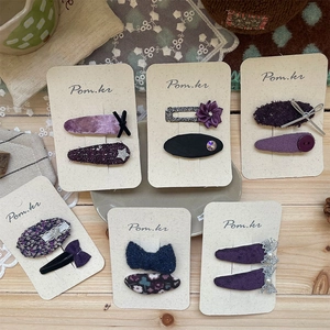 Lot de Barrettes à Nœud Style Coréen Fait Main Tissu Violet Floral Paillettes Velours Tweed Pinces Snap pour Filles Accessoires