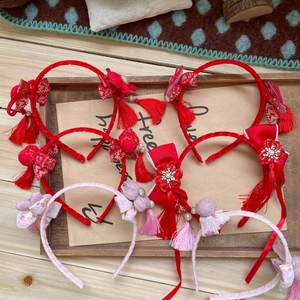 Chinese Stijl Kinderen Nieuwjaar Strik Kwastje Haarband Pompon Kunstparel Traditioneel Festival Bloemen Hoofdband