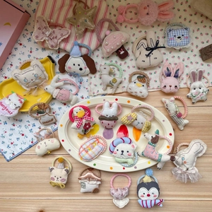 Détails de chouchous en tissu dessin animé faits main avec animaux et fleurs mignons