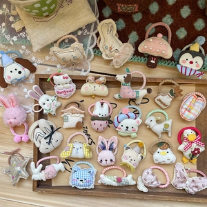 Élastique à Cheveux en Tissu Animal de Dessin Animé Mignon Avec Dentelle Brodée Künstliche Perle Artificielle pour Filles