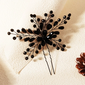 Épingle à cheveux élégante en cristal noir avec fourche en métal pour coiffure gothique