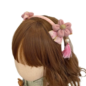 Roze Chinese stijl haarband voor meisjes met bloemen, strikken en kwastjes