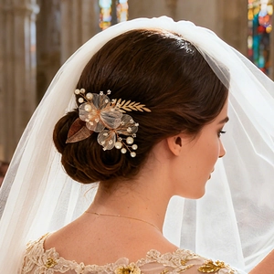 Barrette à Cheveux de Mariée Fait à la Main Or Fleur Papillon Feuille Künstliche Perle d'Imitation Accessoire Cheveux Mariage Femme