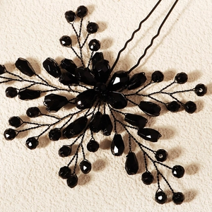 Épingle à cheveux de mariée avec cristaux noirs et branches perlées faites à la main