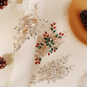 Detail of handmade bridal hair combs with rhinestones, pearls and festive crystal beads