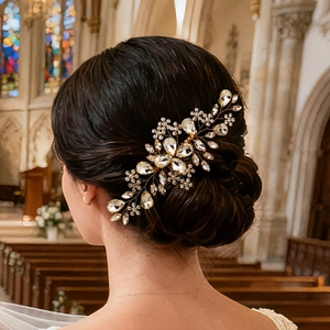 Peigne à cheveux de mariée avec branches dorées et cristaux scintillants pour mariages