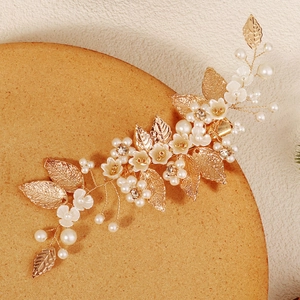 Pince à Cheveux de Mariée Fait à la Main Feuille d'Or Künstliche Perle Strass Fleur Coiffe Rétro Mariage Bijoux Accessoires pour Cheveux