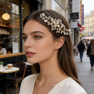 Peigne à Cheveux de Mariée en Alliage d'Or avec Strass Fait à la Main Élégant Accessoire de Cheveux Fleur Feuille pour Mariage Femme