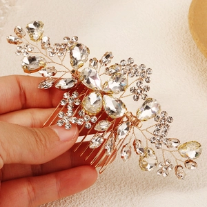 Peigne à cheveux de mariée doré à la main avec cristaux élégants pour mariage