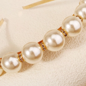 Elegant French style headband with large faux pearls and gold rhinestone accents