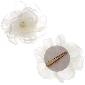 Fermaglio per capelli a fiori in rete bianca con clip a becco d'anatra dorato