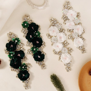 Exquisite handmade floral fabric patches with rhinestones and sequins for bridal dresses