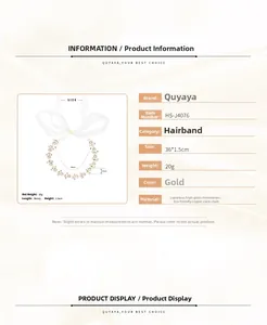 Spécifications détaillées de taille pour un bandeau de mariée en strass doré de 36 cm